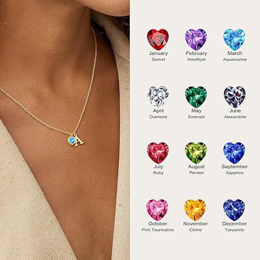 hot-selling european and american simple fashion necklace a-z personalized letter heart birthstone necklace accessories for women