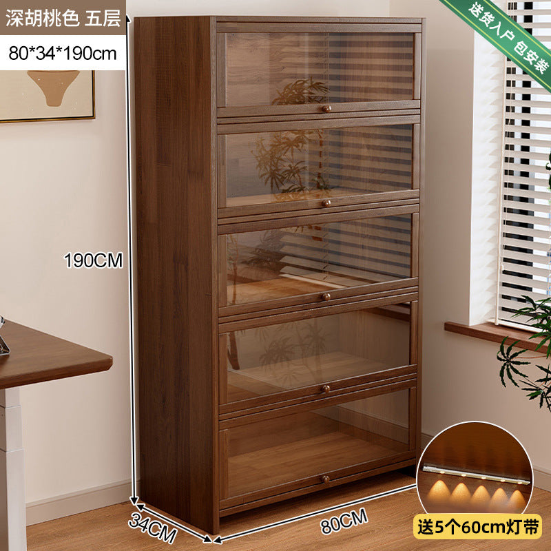 Retro American floor-to-ceiling bookcase Solid wood small cabinet Locker Living room storage Display cabinet Integrated dust rack