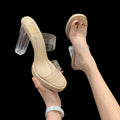 High-heeled slippers for women 2025summernew arrival one-piece pvcoutwearfashion crystal heel slippersladies