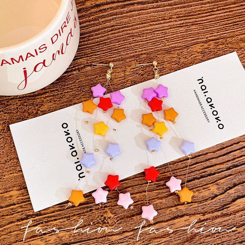 Summer color dopamine star tassel earrings - unique design, sweet & long dangle earrings - new for 2026