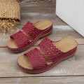 Southeast asia export plus size wedge heel platform slippers hollow out floral thong sandals women's cross-border retro summer slippers