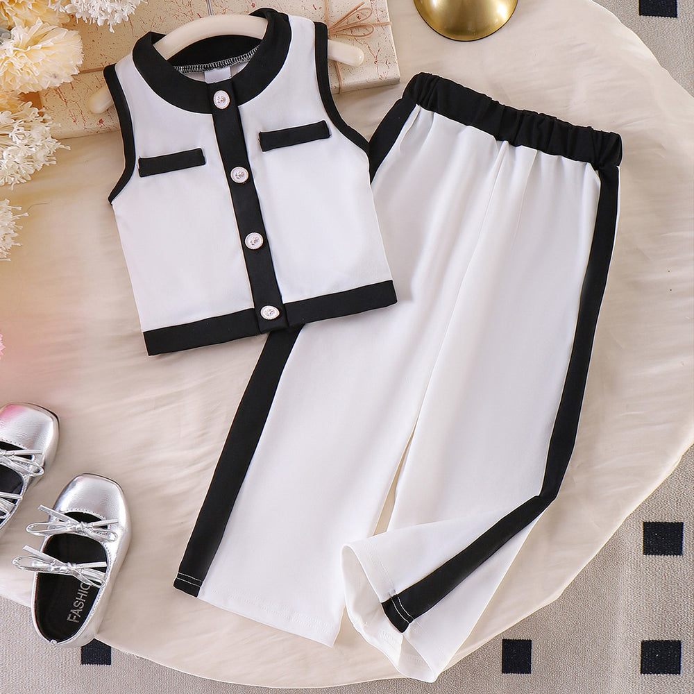 Baby clothing kids set children outfit white vest + pants two-piece set