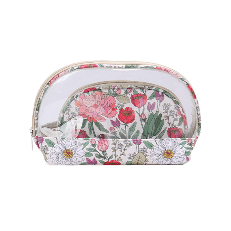Semi-round PVC two-piece transparent cosmetic bag large-capacity travel portable toilet bag girls cosmetics storage bag