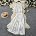 French chic lace-trimmed bubble sleeve top & high-waisted midi skirt two-piece set - slimming look