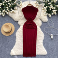 High and cold royal sister dress goddess elegant scheming pleated waist slimming look medium long hip skirt fashion long skirt
