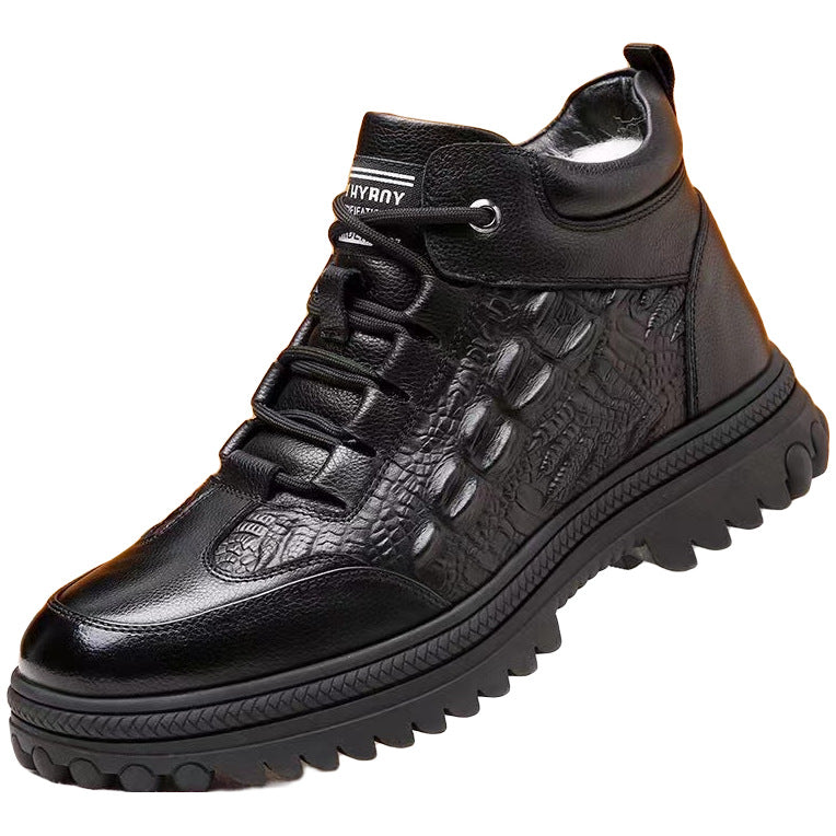 Men's winter warm cotton shoes - fleece lined, non-slip, casual high-top cotton shoes for men, elderly cotton shoes, men's leather cotton shoes for seniors