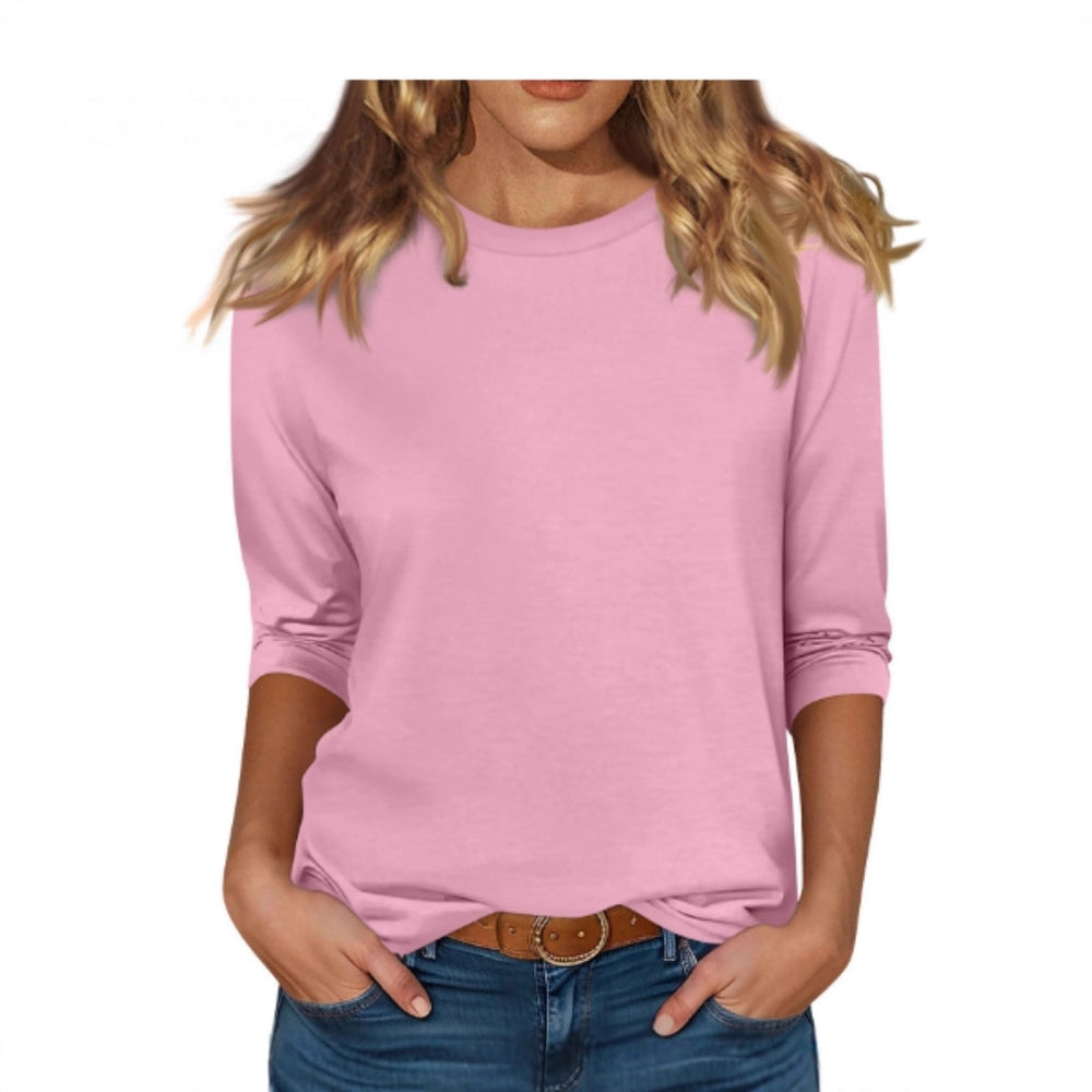 european and american cross-border  new women's round neck 7/8 sleeve solid color fleece-lined base layer top