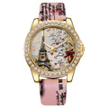 fashion snake print belt printing women's watch eiffel tower digital diamond-encrusted british watch student watch