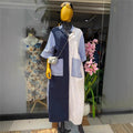 European and american cross-border women's fashion:  summer new arrival - stylish turn-down collar, loose fit, striped color block, large pocket shirt dress