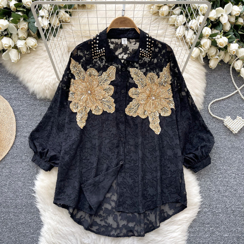 Fashionwork clothingeasiest for matchshirt women's pleated lantern long sleeves single breasted looseeasiest for matchshirt lazy chictops