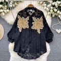 Fashionwork clothingeasiest for matchshirt women's pleated lantern long sleeves single breasted looseeasiest for matchshirt lazy chictops