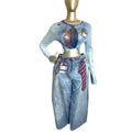 European and american cross-border women's spring  new arrival: elegant round neck printed long sleeve t-shirt and wide leg jeans set