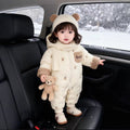 Newborn baby winter romper, full month celebration outfit, thickened onesie for baby boys and girls, bear hug style, trendy outdoor wear