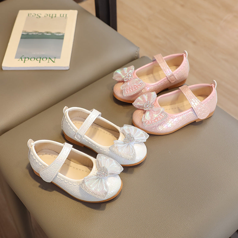 Girls' princess shoes - spring/autumn  new collection - soft sole leather shoes with bow detail - stylish toddler & baby shoes - chic children's single shoes