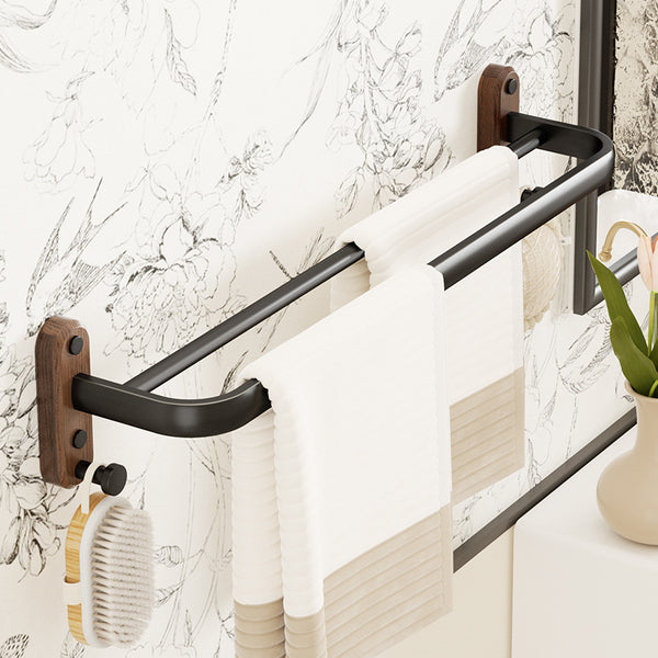 Walnut bathroom towel rack non-punching bathroom space aluminum towel bar hanger double bar toilet hanging bar rack