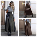 2-73187# cross-border european and american slimming look covering crotch mid-long a-line large swing pu leather skirt women's skirt long skirt