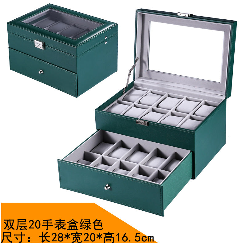New double-layer 20-digit watch box with sunroof watch jewelry storage box bracelet box large-capacity watch collection box