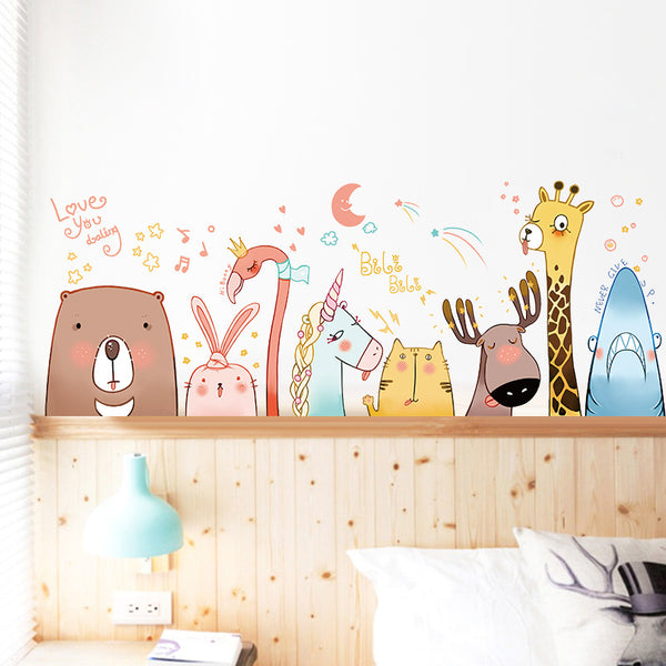 Wall stickers ins wind cute cartoon animal wall stickers children's room decoration living room sofa background arrangement XH9316