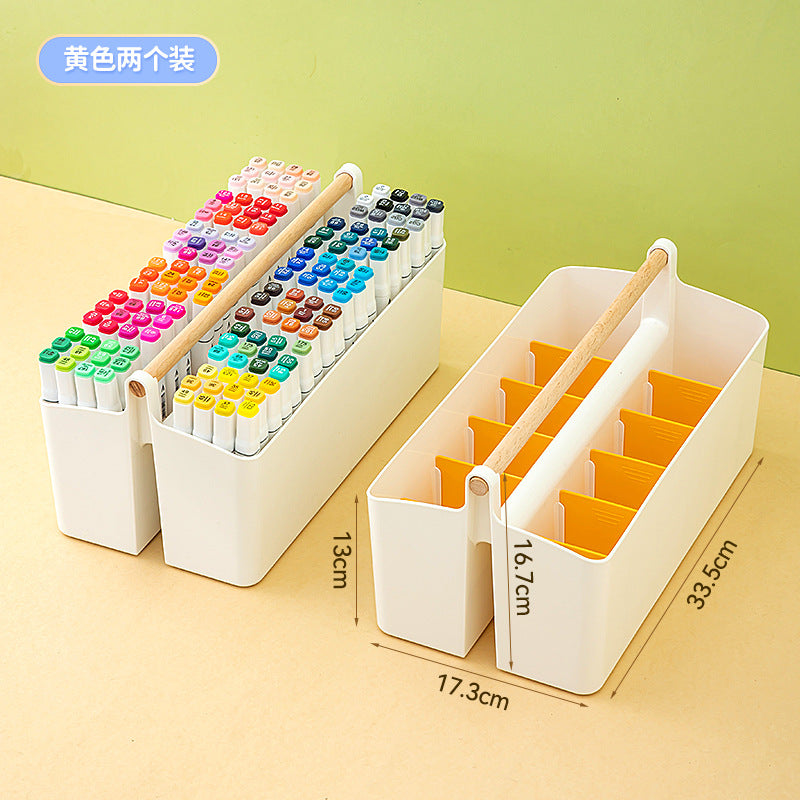Hand-held colored pen marker storage box, grid large-capacity pen holder, finishing, student brush desktop stationery storage box