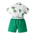 Wholesale foreign trade new children's summer outfit: boys' short-sleeve shirt with rose print, cotton set with belt - direct from the manufacturer