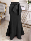 European and american chic elegant slimming midi skirt - versatile party & gathering bow-tie fishtail skirt
