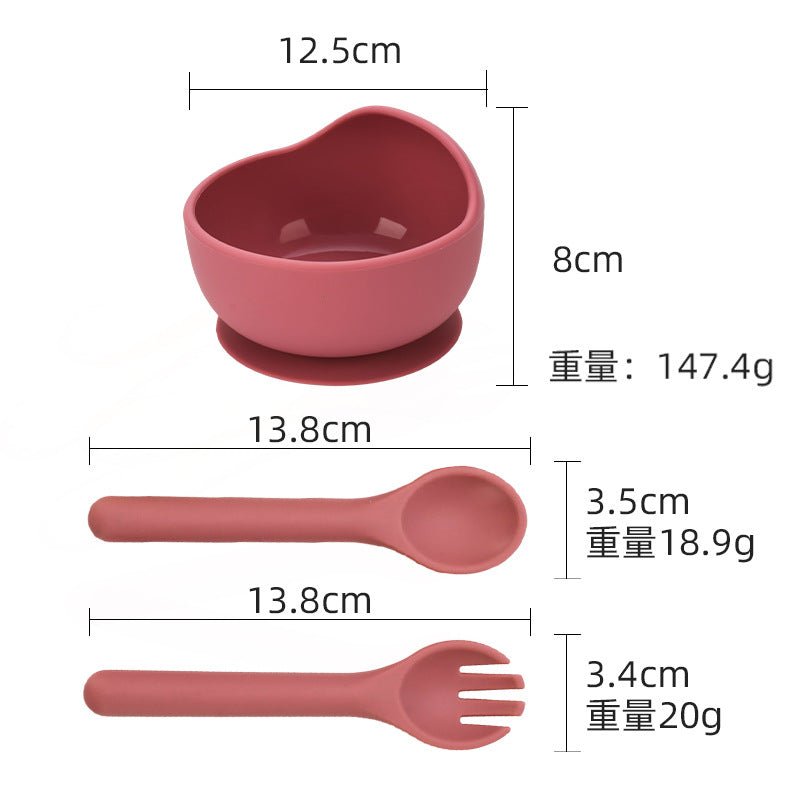 Cross-border supply of food-grade baby feeding bowls, forks and spoons, tableware sets, infant complementary food bowls, silicone tableware sets