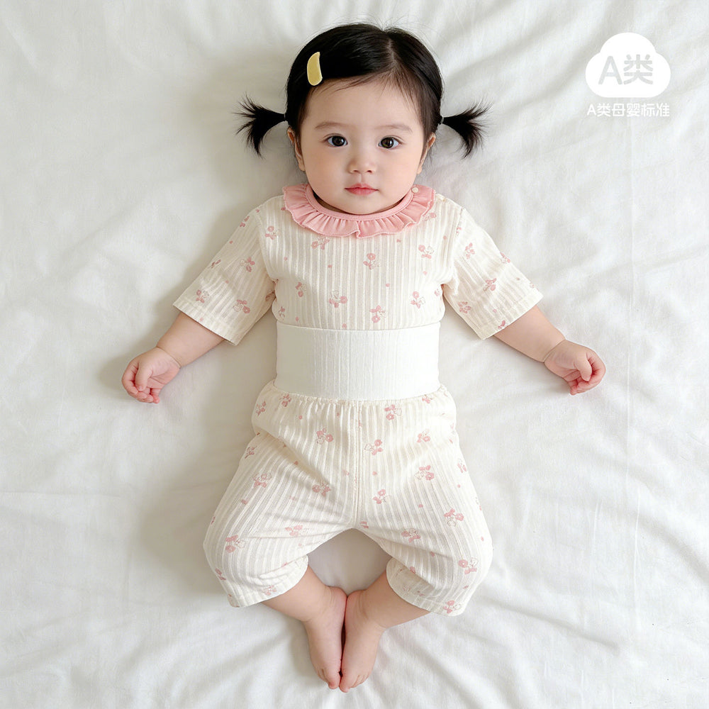 Baby pajamas pure cotton thin kids home clothes summer boys and girls three-quarter sleeves air-conditioning clothes high waistseparatessuit