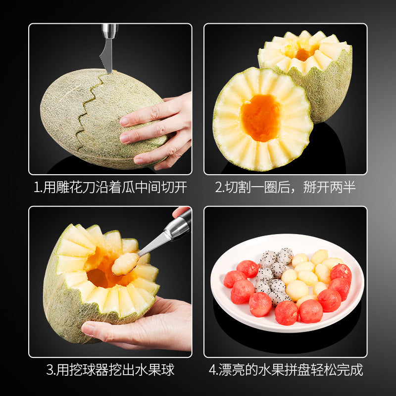 304 Stainless Steel Fruit Ball Digger Watermelon Digging Spoon Carving Knife Fruit Cutter Ice Cream Platter Tool Watermelon Spoon