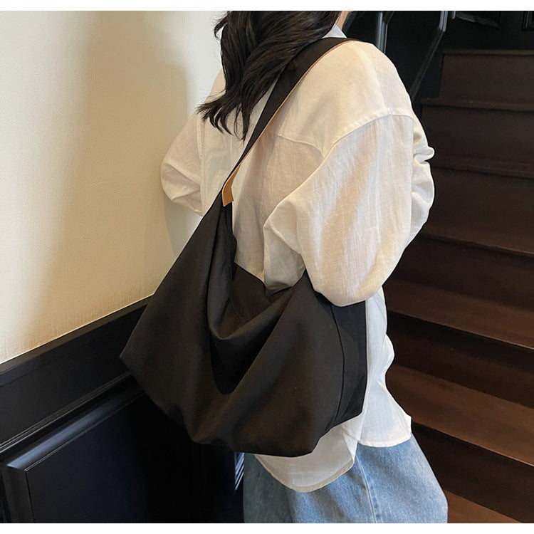 Cross-border canvas bag women's large-capacity 2025 new summer versatile simple shoulder bag casual college student tote bag
