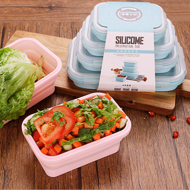 Foldable silicone lunch box - microwave safe, airtight, refrigerator-friendly, portable bento box for office workers and students