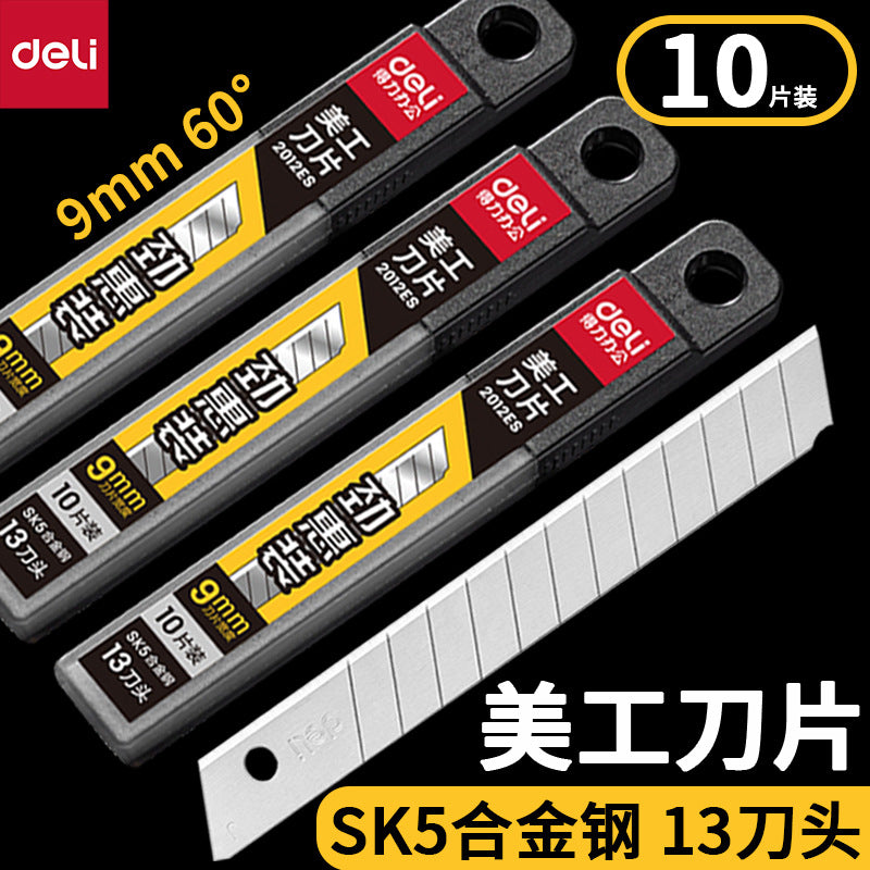 Deli 2012ES art blade 9mm60 ° SK5 alloy steel 13 cutter head blade in a box of 10 pieces