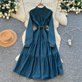 French retroelegancedress women's autumniche styleclassy light mature style strap waist metal buckle denim skirt
