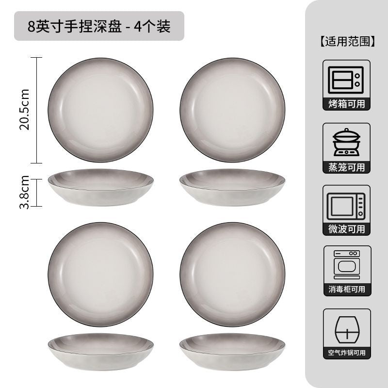 Gradient gray appearance underglaze color ceramic tablewarefor homeceramic bowl eating bowl good-looking bowl plate tableware suit