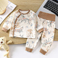 Newborn baby underwear set, all-cotton seamless thermal underwear, cute cartoon design, high-waisted pants for baby, belly protection