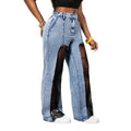Fashionjeans women's high waist washed front slit patchworklace lined micro-flared jeans hot girl stylishpants