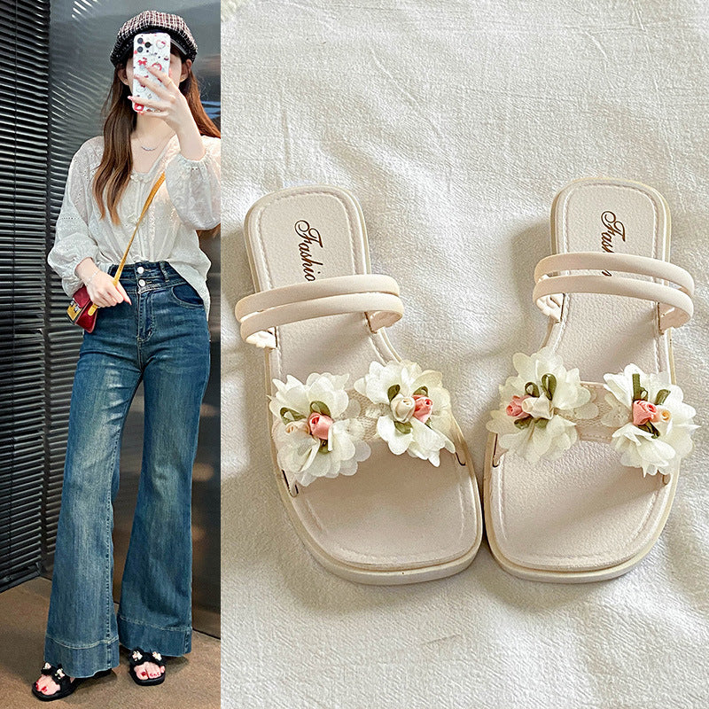 Summernew arrival two-wear sandals and slippers for women sweetflowersoutwear fairy style beautiful matching skirt beach slippers for women