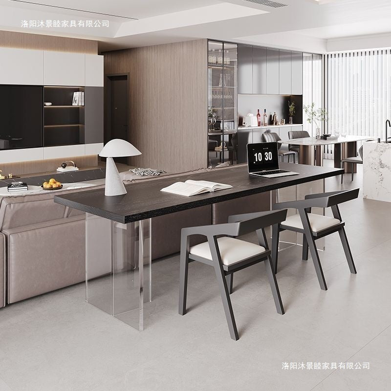 Black solid wood desk, sofa back bench table for living room, acrylic floating double study desk, minimalist computer desk