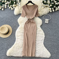 Korean style v-neck knitted dress - women's  summer slim fit bodycon maxi dress - commute-friendly, elegant, and chic