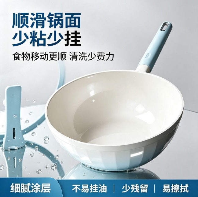 New titanium ceramic wok - zero fluorocarbon coating, non-stick, suitable for home use, flat bottom, ideal for gas and induction cooktops