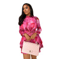 European and american cross-border women's fashion:  summer new arrival - elegant sweetheart printed pleated waist a-line mini dress