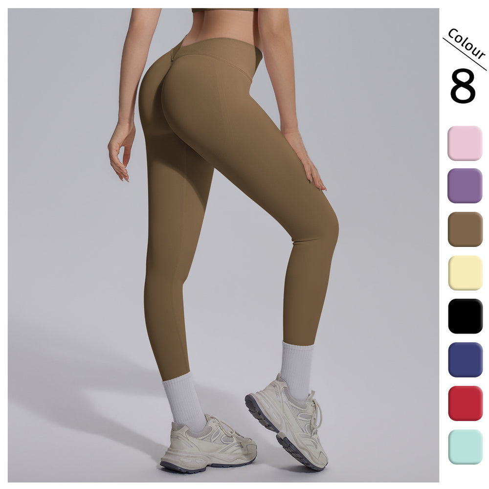 seamless knittingpure colorv waist tight breathable butt lifting yoga pants sports running fitness casual nine-point pants