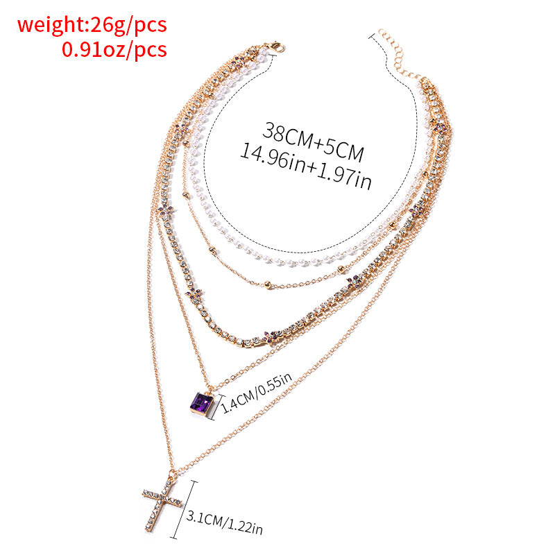 Sweater necklace wholesale european and american cross-border jewelry women's personalized exaggerated high-end diamond-studded cross sweater chain