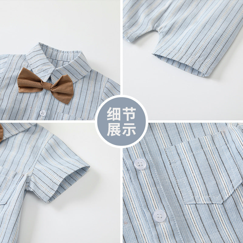 Baby summer clothes thin baby onesie striped cotton newborn clothes short sleeve boy's romper air conditioning suit