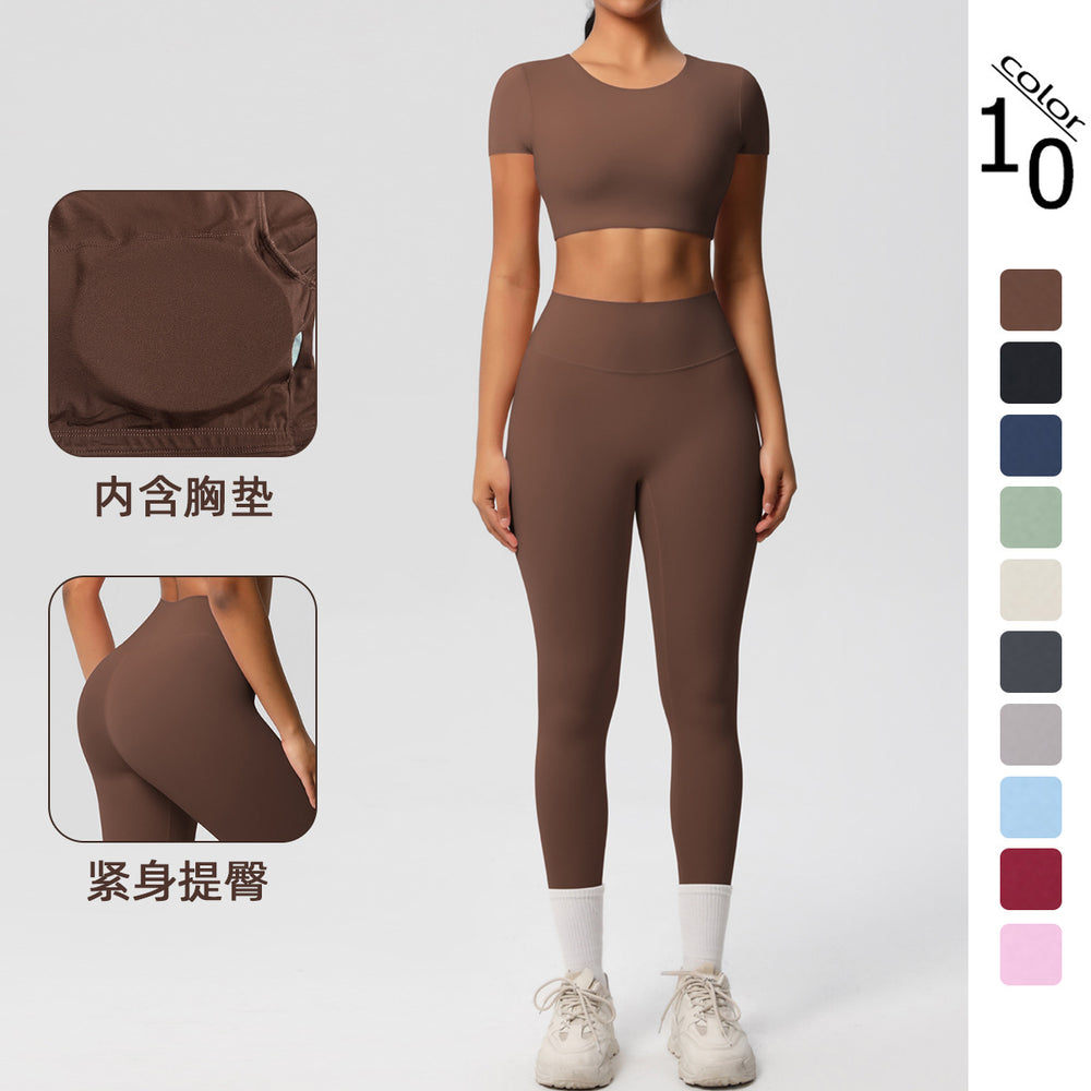 New arrival: european and american style solid color double-sided brushed breathable compression yoga set - 8 piece activewear set for running and fitness