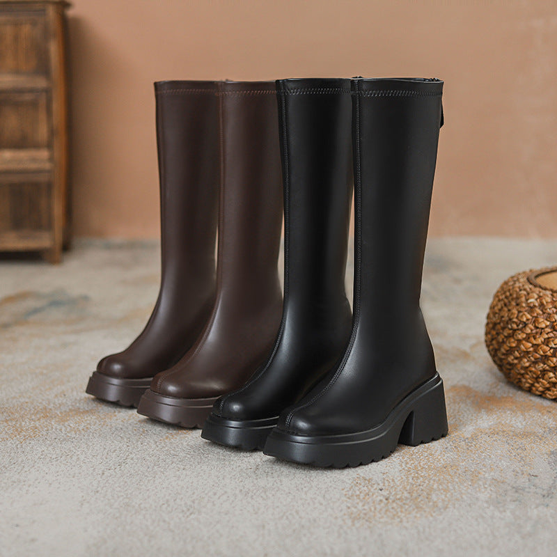 Ultra high heel black long boots women's 2025 autumn not skinny small thick sole hidden heel long boots knight boots