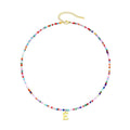 European and american cross-border colorful beaded initial necklace, 18k gold plated choker, bohemian stainless steel necklace