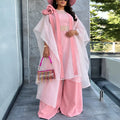 Trendy african-inspired loose sheer top & wide-leg pants set - pink robe two-piece outfit for parties & weddings