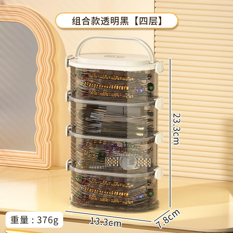 Customizable children's hair accessories storage box with lid Portable transparent jewelry box Cream style multi-layer desktop storage box