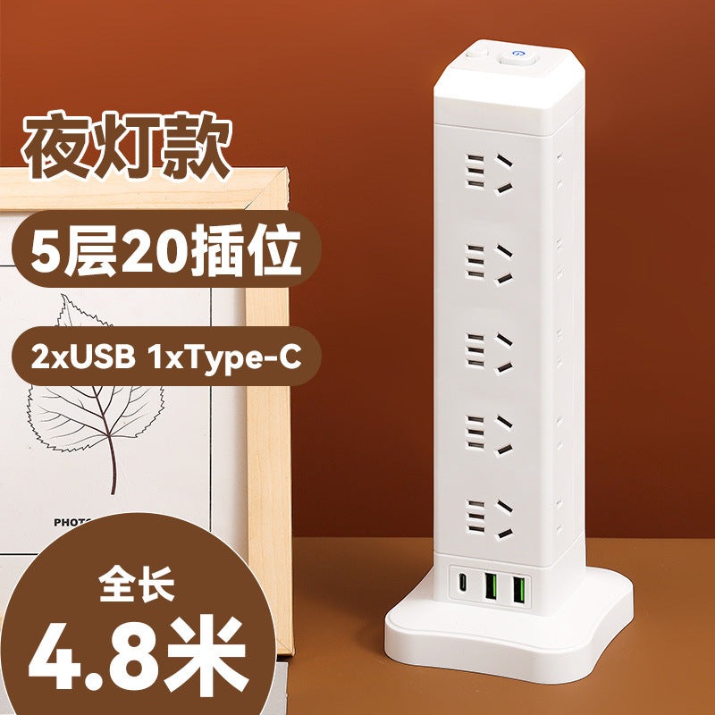 Authentic home & office vertical power strip - multi-outlet, pure copper, with usb ports - tower style