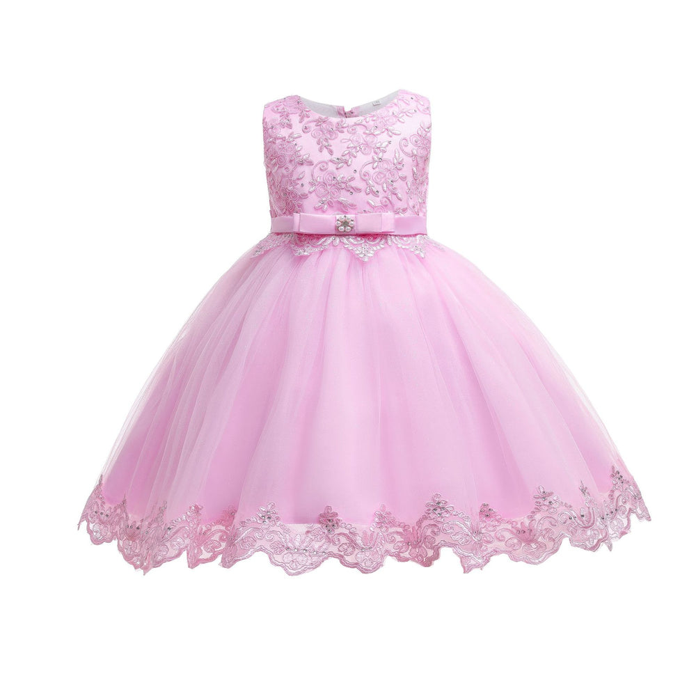 Plus size children's formal dress with rhinestone and lace detail - princess style for girls, perfect for piano recitals and special occasions